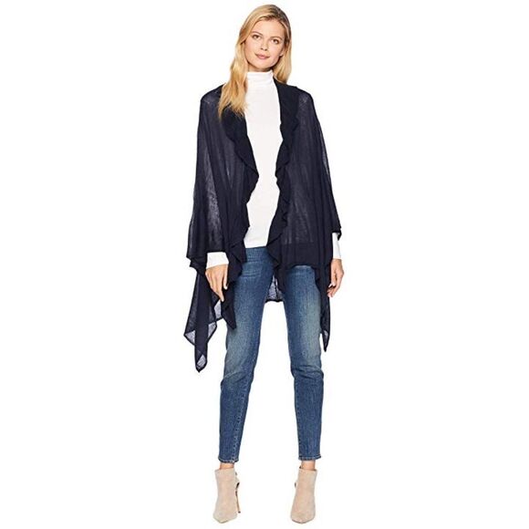 LAUREN Ralph Lauren Ruffle Ruana Navy One Size - Picture 1 of 4